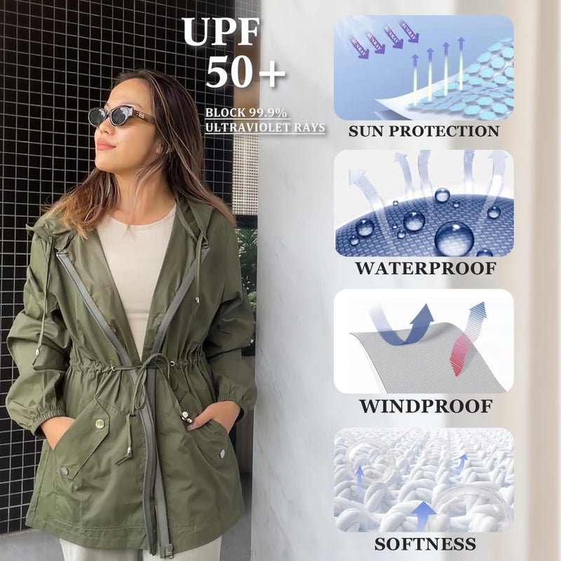 JTANIB Women Packable Rain Jacket Waterproof Lightweight Raincoat Hooded for Hiking Outdoor Travel - Image 2